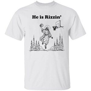 Funny Meme T Shirt He Is Rizzin Basketball Retro Christian Humor Graphic Fan